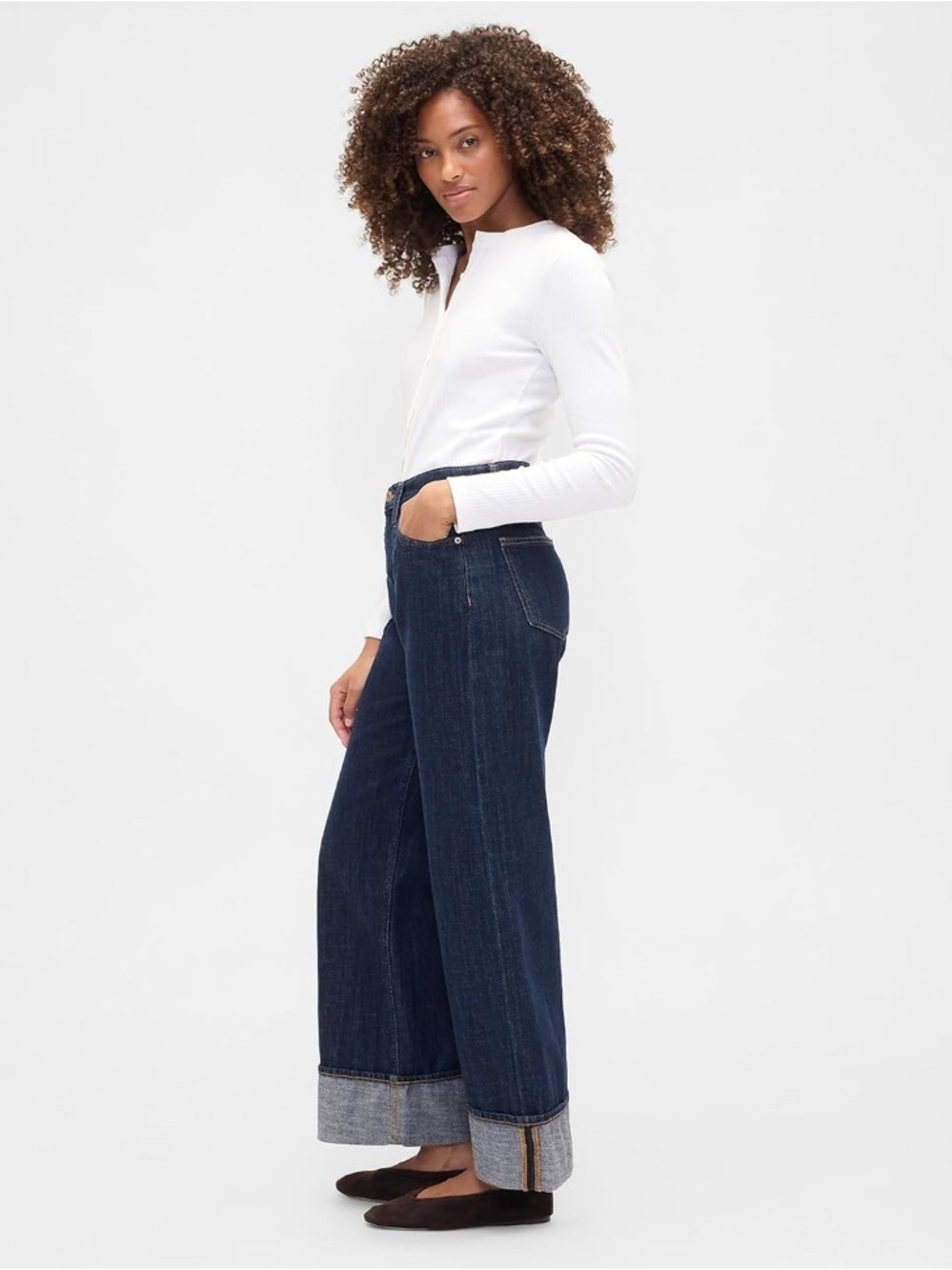 New! GAP Dark Indigo Wide-Leg Cuffed Jeans